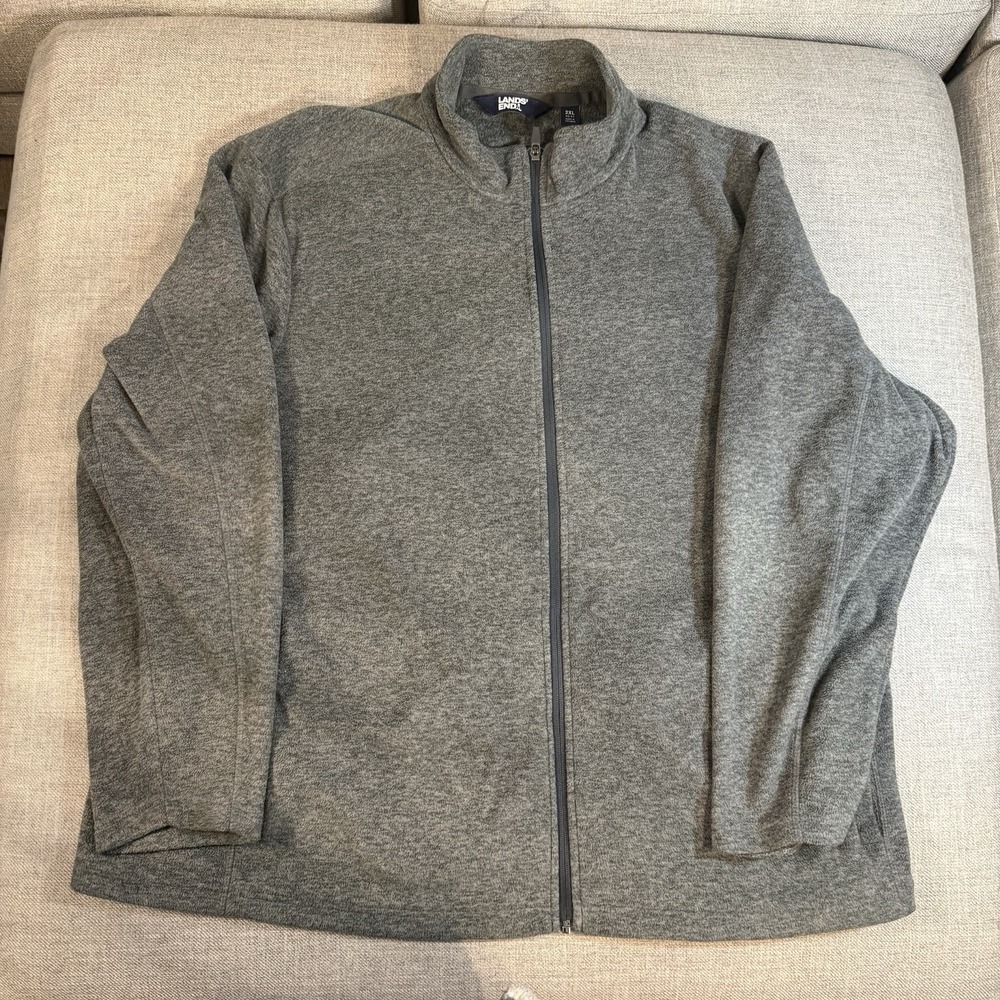 Lands' End Mens 2XL Full Zip Fleece Jacket Gray Sweater Knit